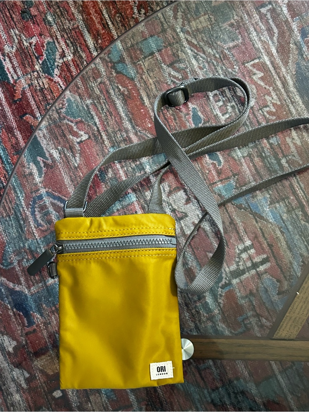 Orion London Yellow Crossbody Phone Pouch with Gray Strap